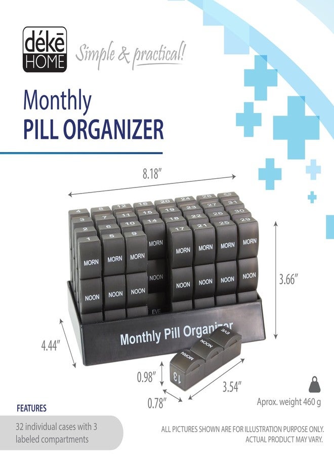 Deke Home - Monthly Pill Organizer 3 Times a Day, 30 Day Pill Box with AM PM Compartments, Large Monthly Medicine Organizer for Vitamins, Supplements & Medication, Travel-Friendly Pill Case, BPA Free - Image 2